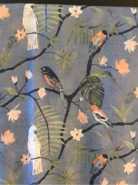 Beautiful  blue birds, floral patterns scarf,  wrap  72” long x to 39” W.